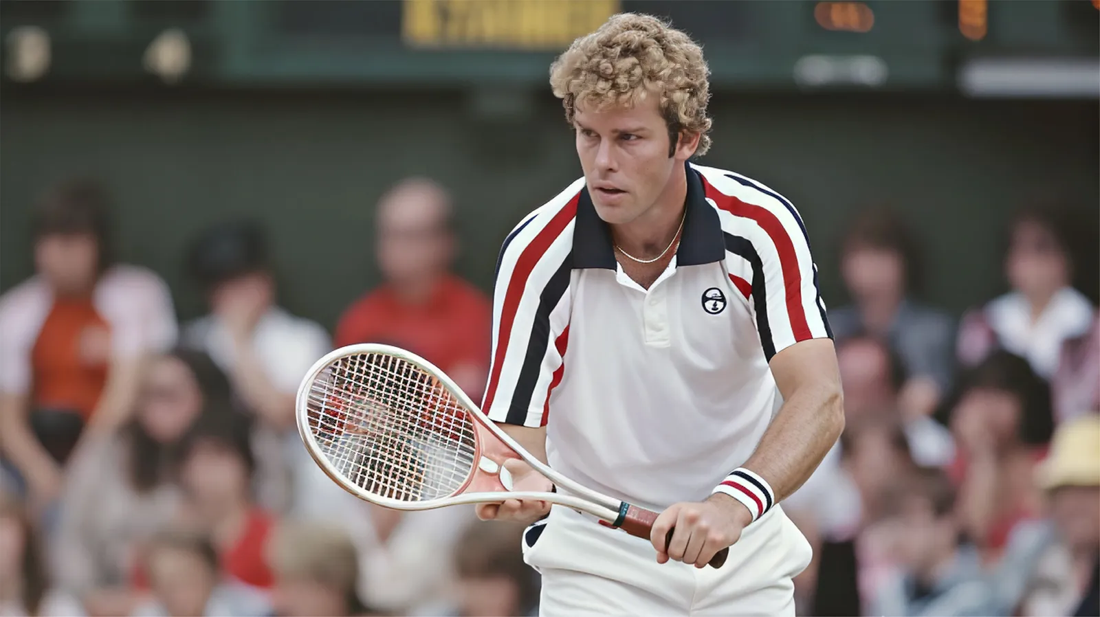 Vintage photo of a tennis player at the ready